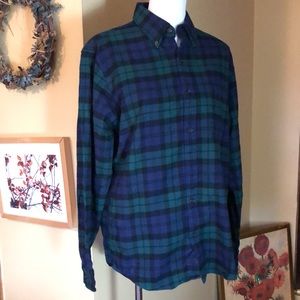 LANDS END size Medium 15-15.5 Men’s cotton Flannel Classic Plaid Button $68 NEW
